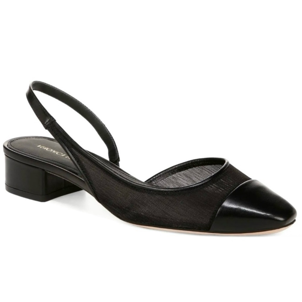 Veronica Beard Cecile Cap Toe Mesh Leather Trim Slingback Black 7.5